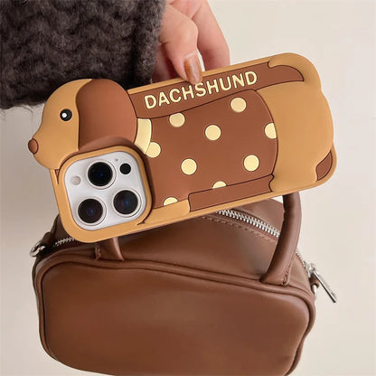 Creative 3D Cute Cartoon Dachshund Dog Soft Silicone Phone Case For iPhone