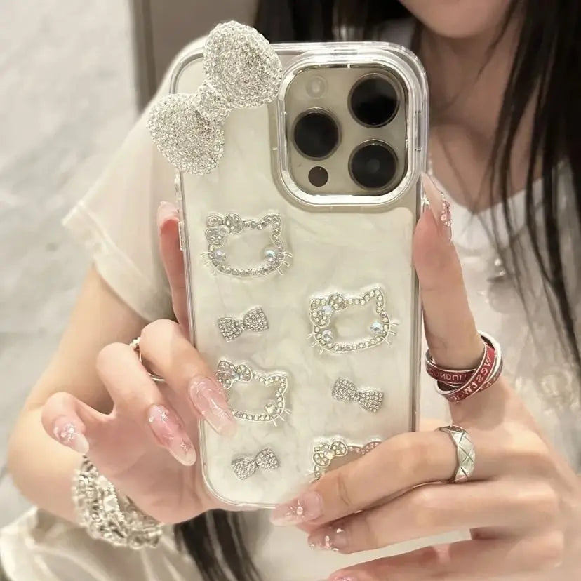 Hello Kitty Anime Diamond Three-dimensional Chain Phone Case For iPhone