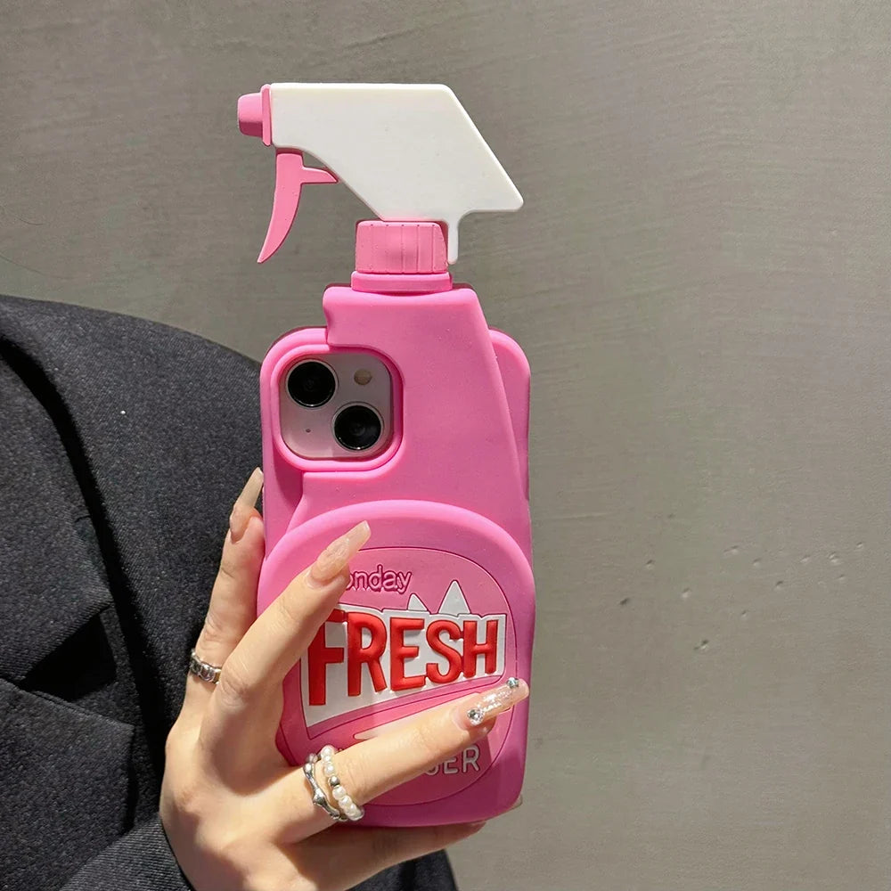 Pink Chic Fresh Clean Bottle Style 3D Cartoon Silicon Rubber Soft Phone Case