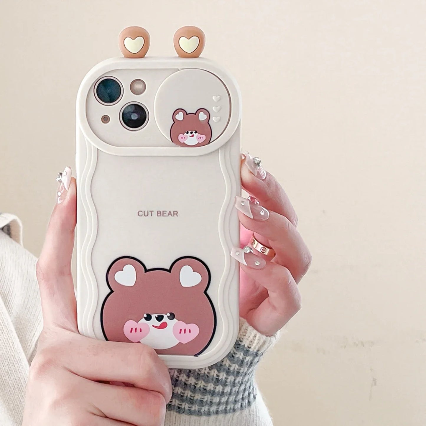 Cute Eyes Frog Cat Bear Cartoon Sliding Camera Wave Soft Phone Case