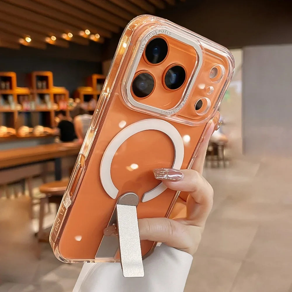 Folding Stand Holder Wireless Charging Phone Cases For iPhone
