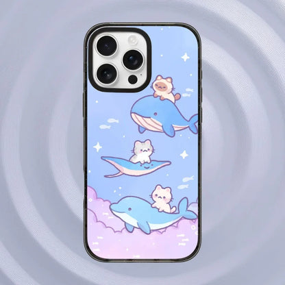 Cartoon Cloud Cat Black Acrylica Border Magnetic Case For iPhone
