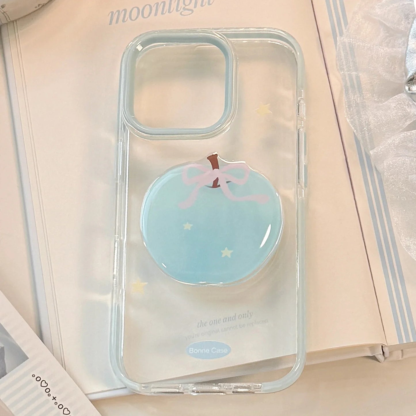 Korean 3D Cute Cartoon Blue Apple Star Soft Phone Case For iPhone