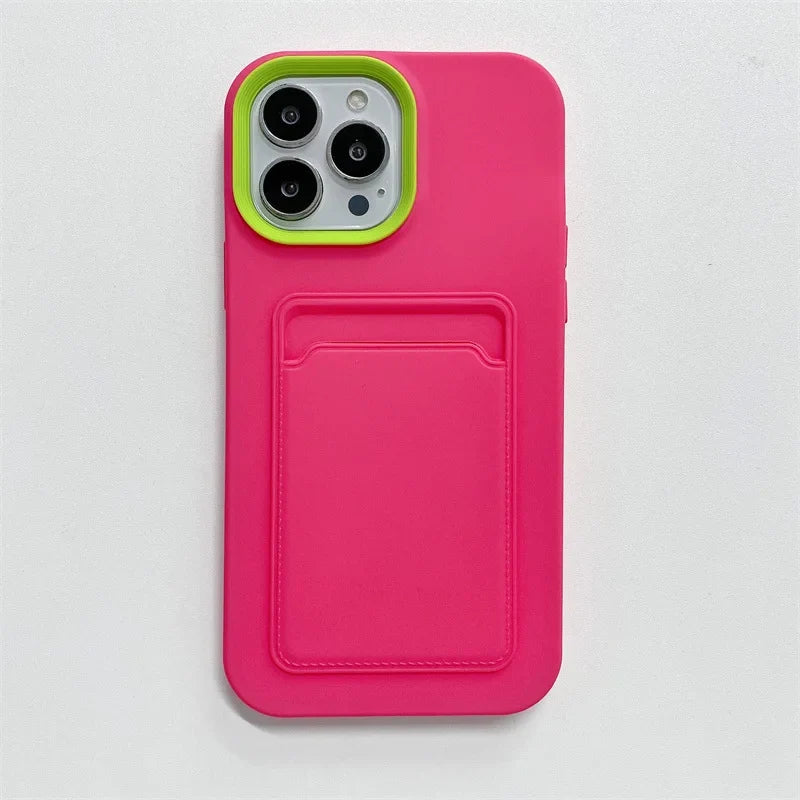 3 in 1 Card Holder Wallet Solid Color Skin Feel Phone Case For iPhone