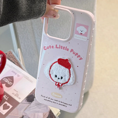 Cute Cartoon 3D Plush Embroidered Puppy Kitten Soft Phone Case For iPhone