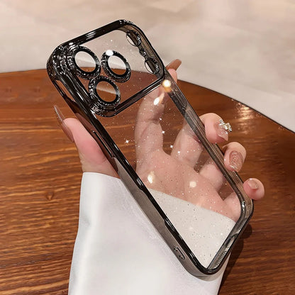 Ultra Thin Slim Plating Transparent Glitter PC Case  For iPhone