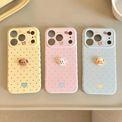 Korean Polka Dots 3D Cartoon Puppy Phone Case For iPhone