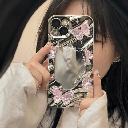 Aesthetic Butterfly Cover Wavy Pattern Mirror Phone Case