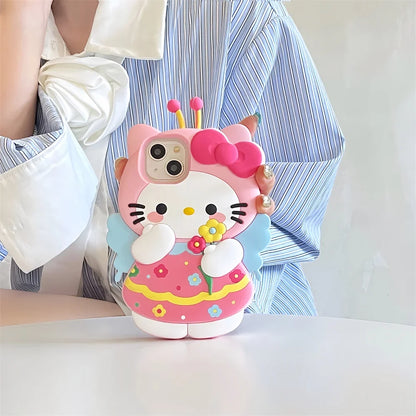Silicone Cartoon Flower Wings Hello Kitty Phone Case