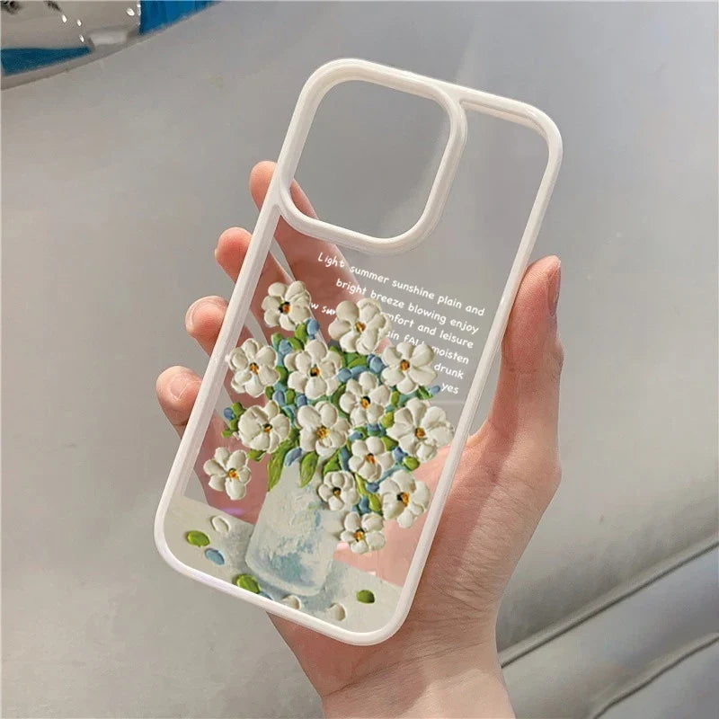 Art Oil Painted Flowers Clear Phone Case