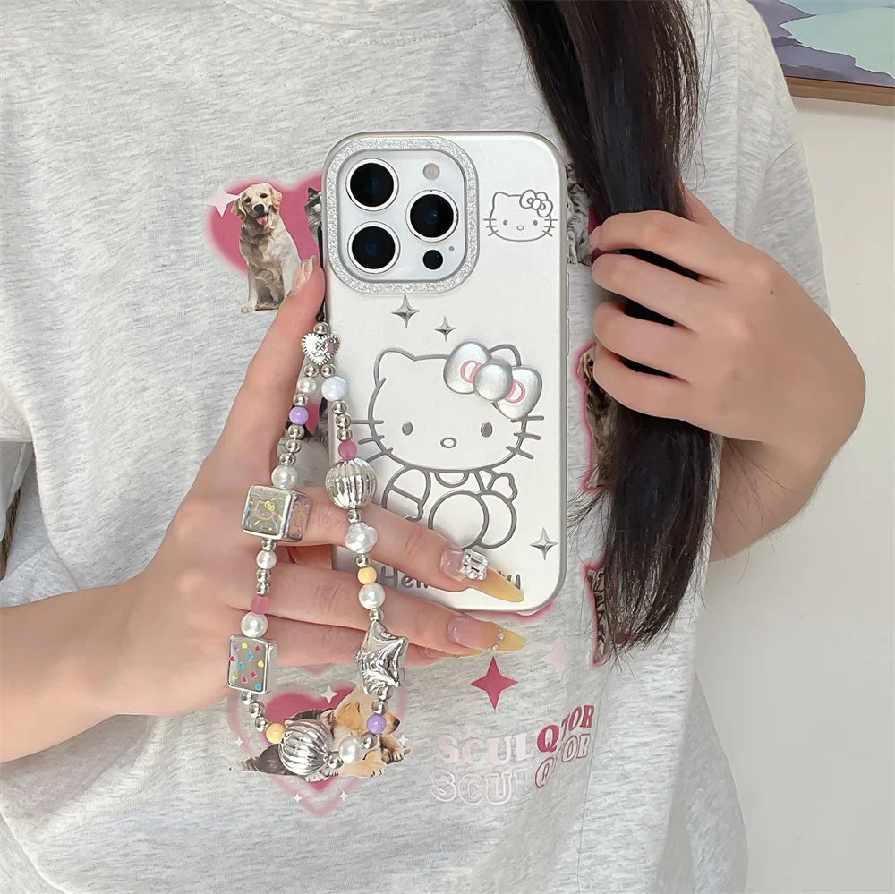 Luxury Glitter Hello Kitty Silver Phone Case For iPhone