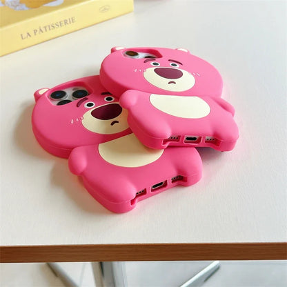 3D Strawberry Bear Silicone Phone Case For iPhone