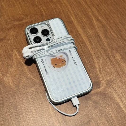 Ins Style Cute Kitty Cat Dessert Resin Casting Silver Frame Phone Case For iPhone