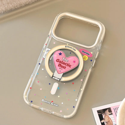 Korean Colorful Stars With Love Heart Bracket Magnetic Phone Case For iPhone