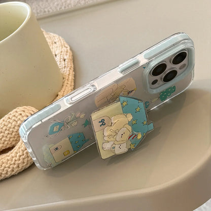Korean Cute Cartoon Graffiti House Puppy Rotate Bracket Soft Phone Case For iPhone