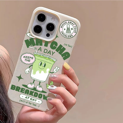 Matcha Milk Tea Lichee Leather Pattern Phone Case For iPhone