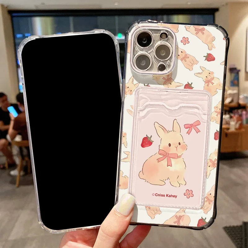 Lovely Cartoon Dog Rabbit Card Slot Phone Case For iPhone