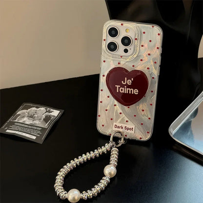Black Red Heart Grip Tok Stand Holder Dazzling Laser Phone Case For iPhone