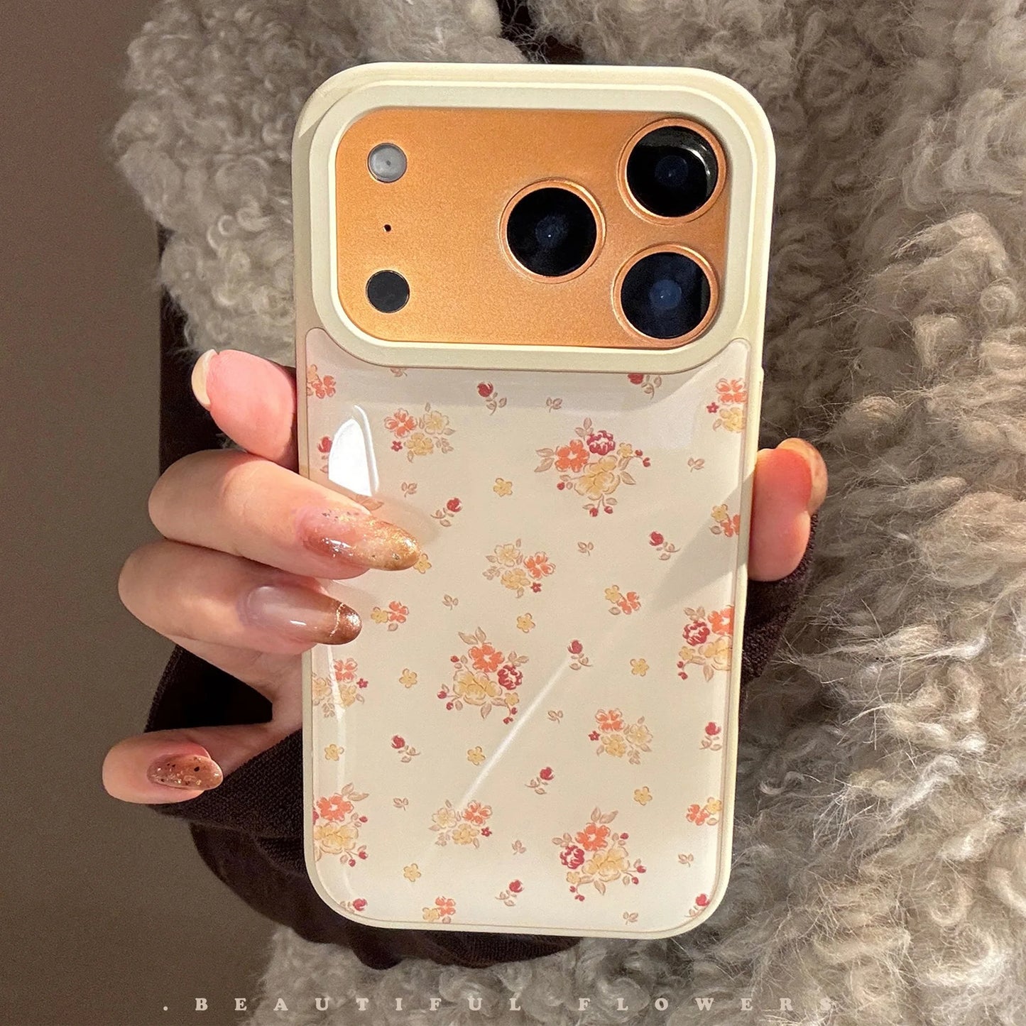 Korean Autumn Full Screen Flowers Drop Glue Phone Case For iPhone