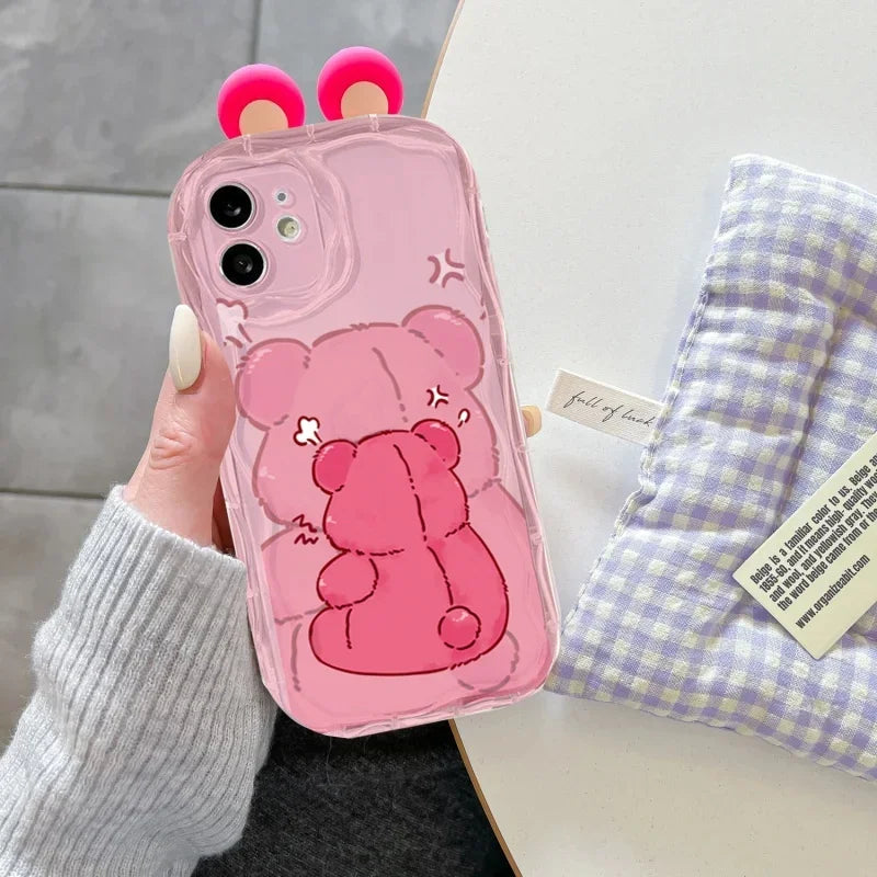 3D Ears Toy Stitch Mickey Minnie Winnie Disney Cartoon Phone Case For iPhone