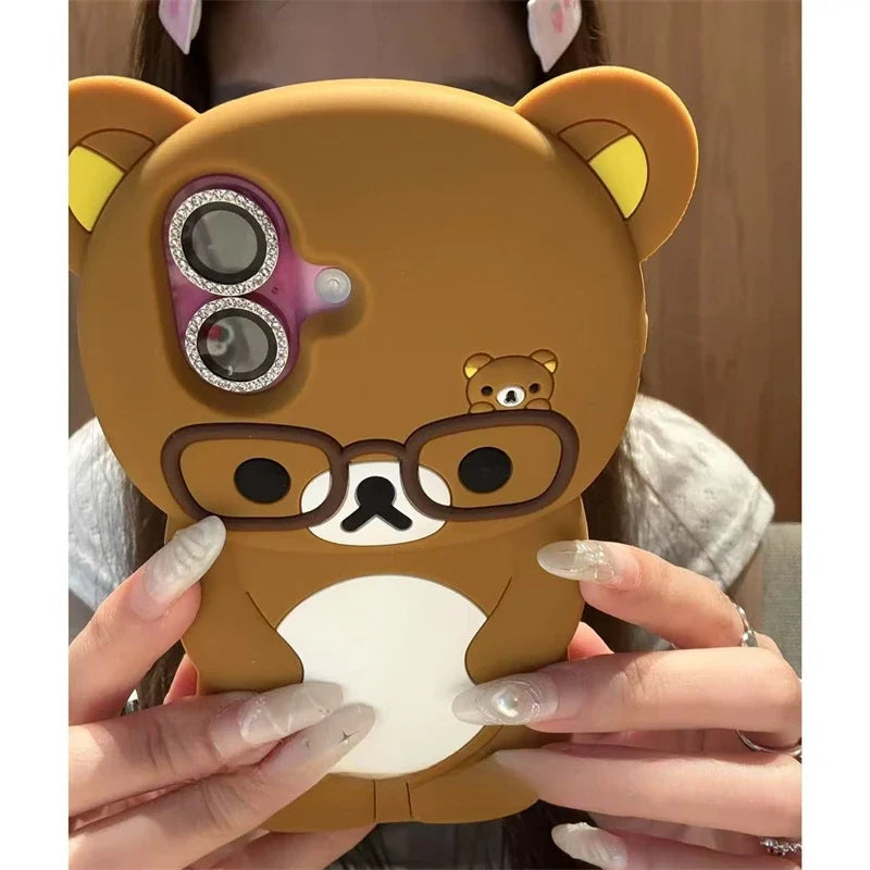 3D Rilakkuma Bear Glasses Phone Case For iPhone