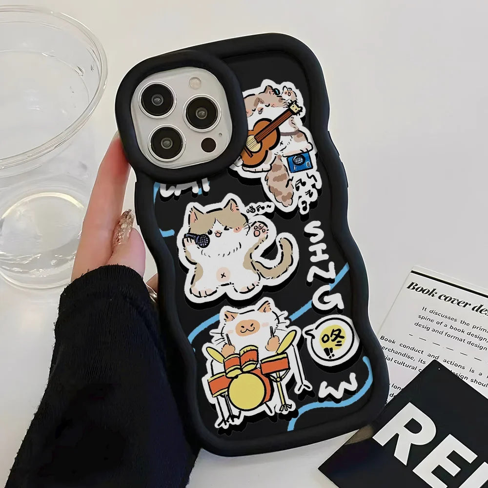 Soft Flower Cute Cat Shockproof Curly Wave Cover Phone Case