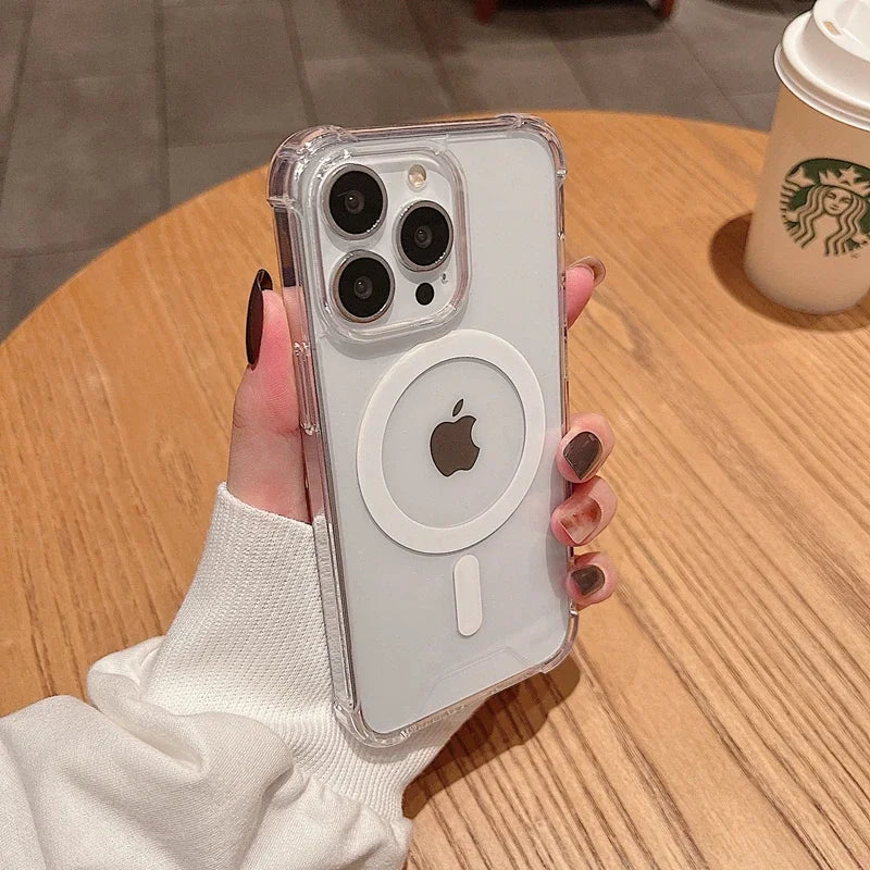 Luxury Shockproof Magsafe Wireless Charge Transparen Phone Case