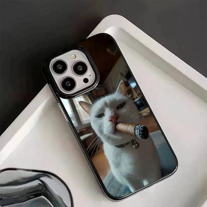 Stylish Cat Smoking Pattern Black Phone Case For iPhone