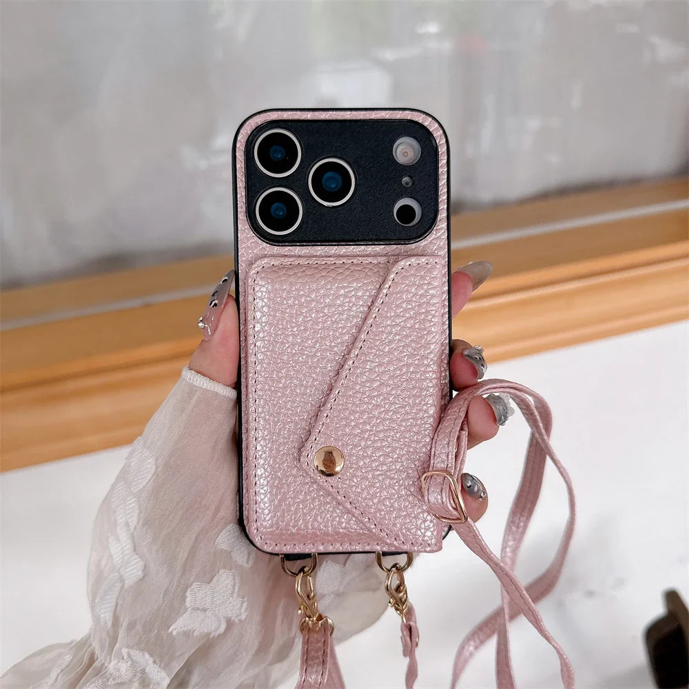 Luxury Crossbody Strap Lanyard Wallet Leather Case For iPhone