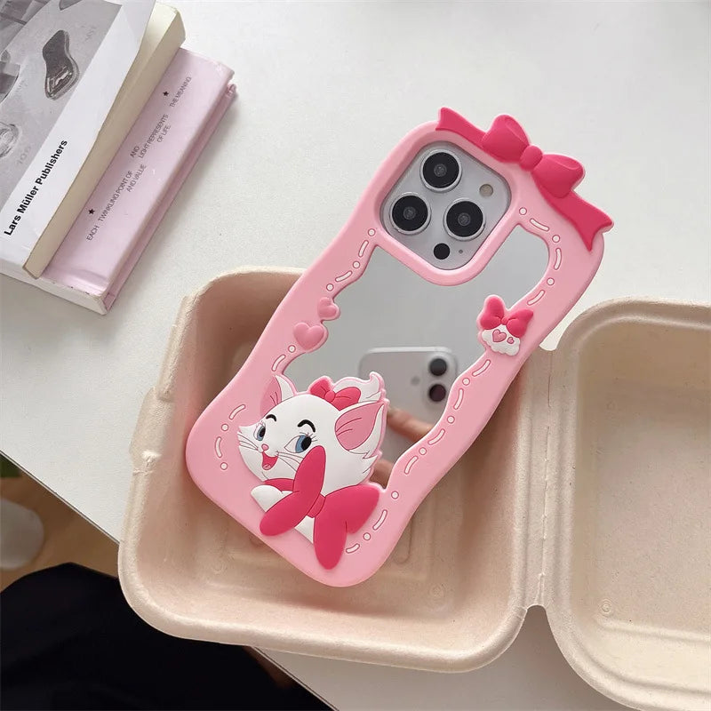 Kawaii Cartoon Cat Silicone Mirro Phone Case For iPhone