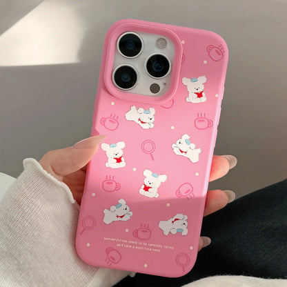 Korean Cute Cartoon Reading Puppy Pink Silicone Soft Phone Case For iPhone