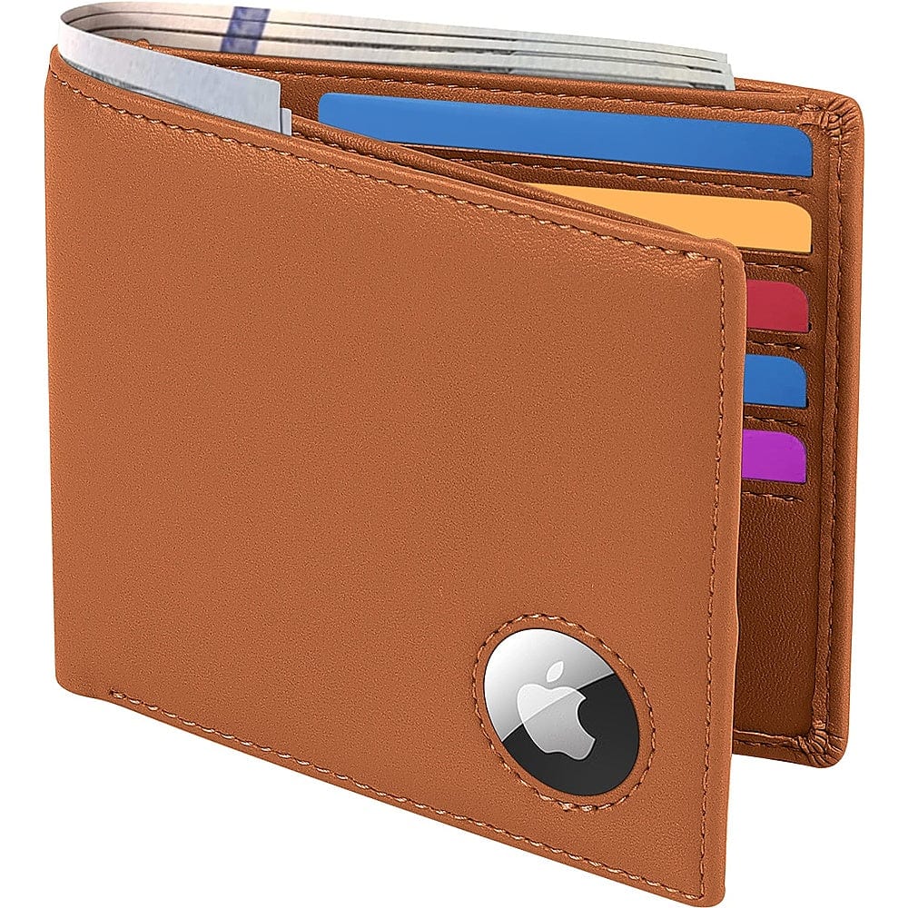 Genuine Leather Wallet Case for Apple AirTag - Brown