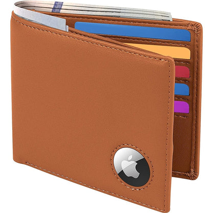 Genuine Leather Wallet Case for Apple AirTag - Brown