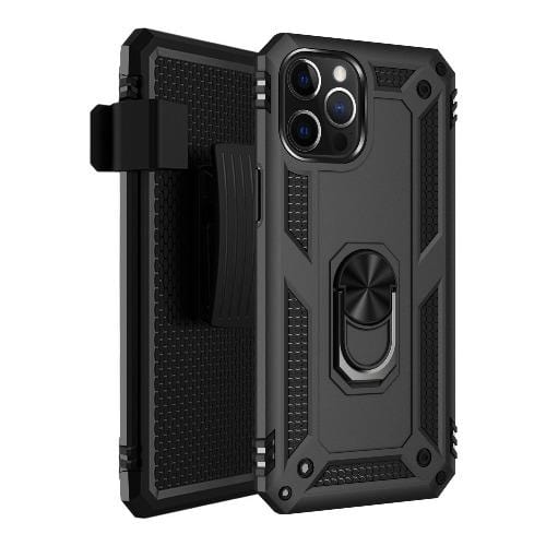 Raider Series Black Kickstand Case with Belt Clip - iPhone 12 and iPhone 12 Pro